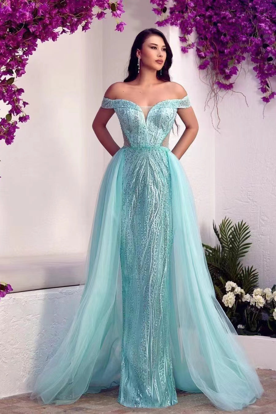 Glamorous Off-the-Shoulder Sweetheart Tulle Prom Dress with Overskirt