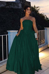 Glamorous Strapless Long Prom Dress with Pleated Details