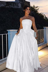 Glamorous Strapless Long Prom Dress with Pleated Details