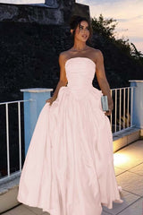 Glamorous Strapless Long Prom Dress with Pleated Details