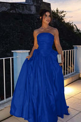 Glamorous Strapless Long Prom Dress with Pleated Details