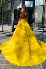Glamorous Halter High Waist Long Split Prom Dress with Beading