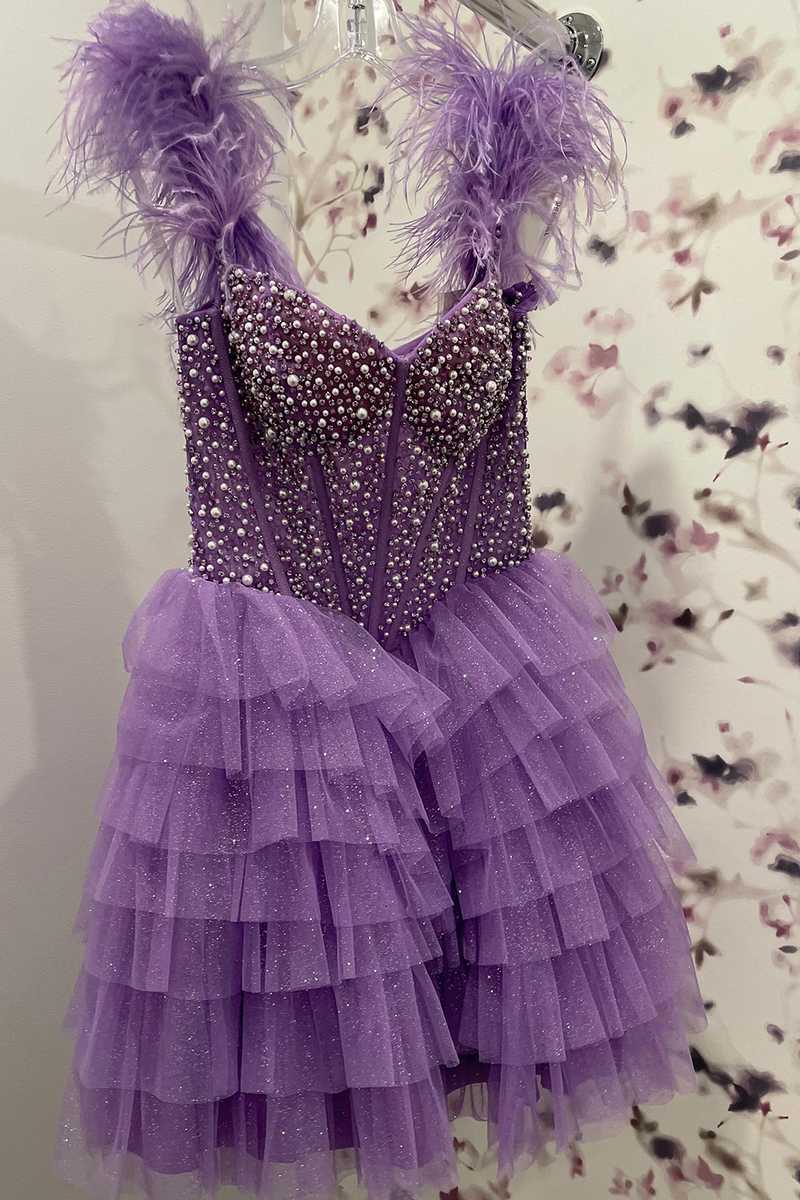 Glitter Cold Shoulder Black Beaded Ruffle Short Homecoming Dress