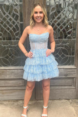 Glitter Lavender Strapless Short Homecoming Dress with Beads