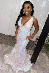 Glitter Mermaid v-Neck Sequined Long Prom Dress