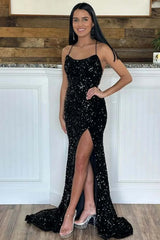 Glitter Royal Blue Sequins Long Prom dress with Slit