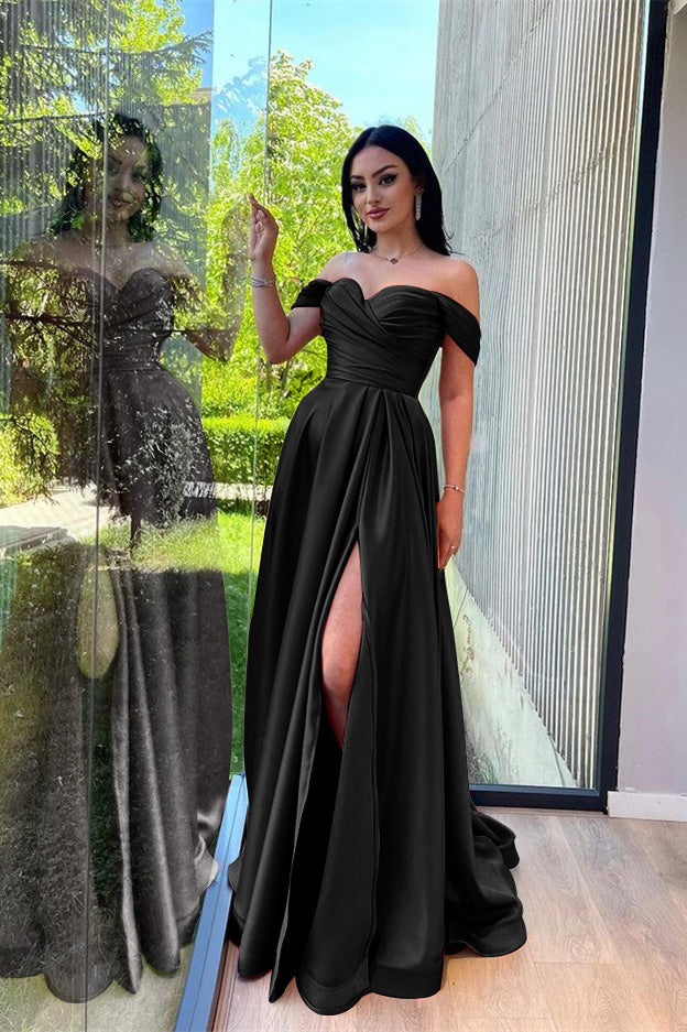 Glorious Dusty Pink Off-The-Shoulder Evening Front Split Prom Dress with Sweetheart Neckline