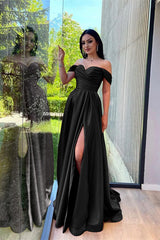 Glorious Dusty Pink Off-The-Shoulder Evening Front Split Prom Dress with Sweetheart Neckline