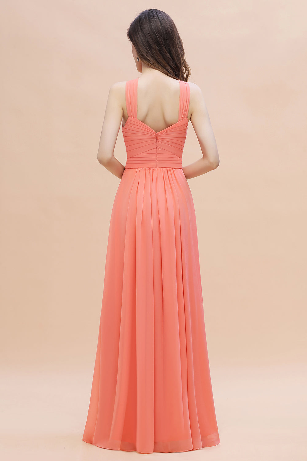 Gorgeous A-Line Sleeveless Coral Chiffon Bridesmaid Dress with Ruffles On Sale-Babyonlines