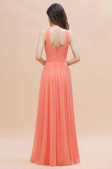 Gorgeous A-Line Sleeveless Coral Chiffon Bridesmaid Dress with Ruffles On Sale-Babyonlines