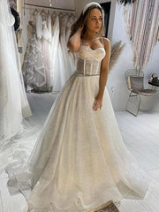 Gorgeous Ball Gown Sweetheart Glitter Sweep Train Wedding Dress with Beading