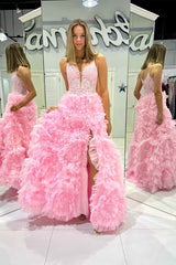 Gorgeous Black Straps Ruffled Long Prom Dress with Appliques