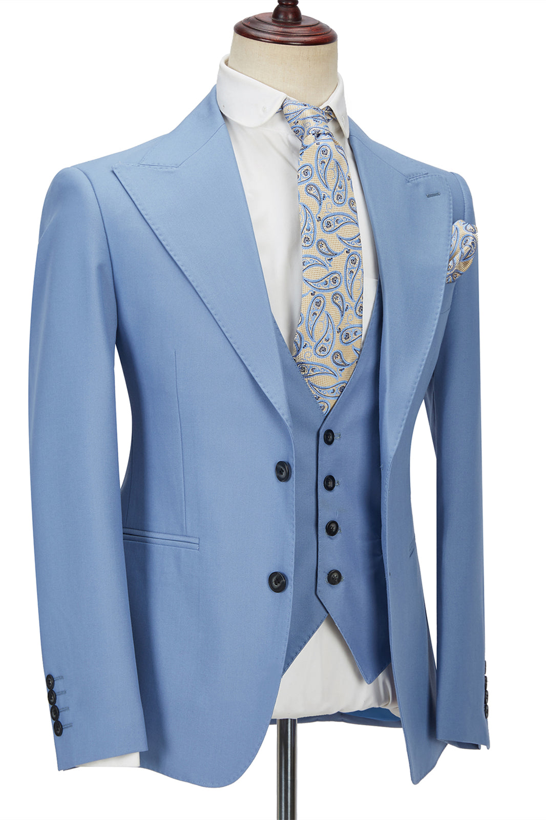 Gorgeous Blue Three-Piece Homecoming Suit with Peak Lapel
