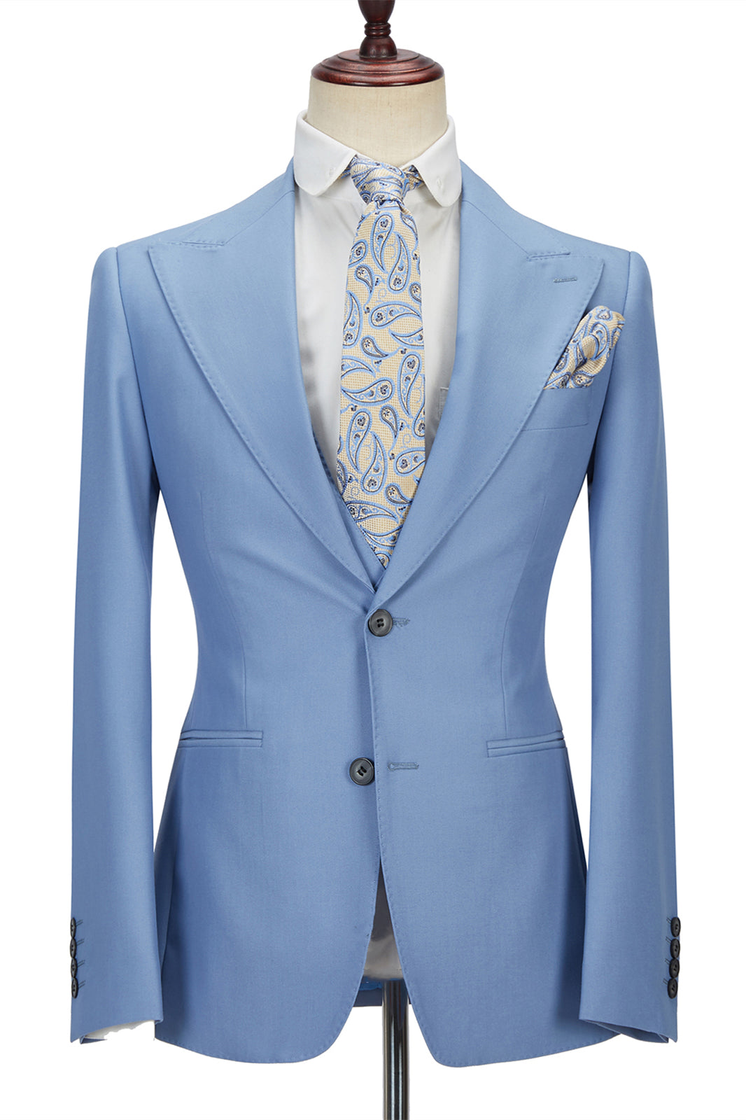 Gorgeous Blue Three-Piece Homecoming Suit with Peak Lapel