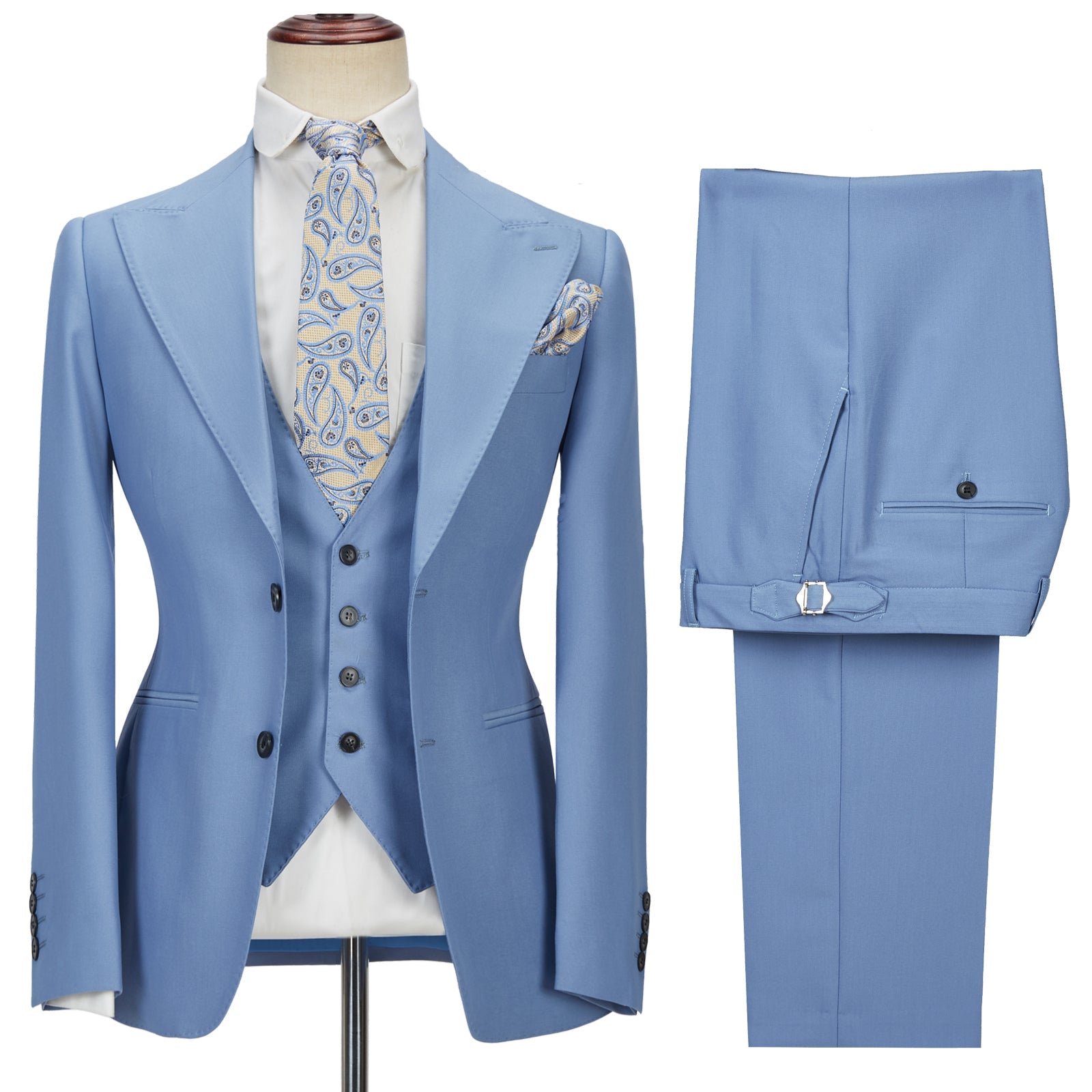 Gorgeous Blue Three-Piece Homecoming Suit with Peak Lapel