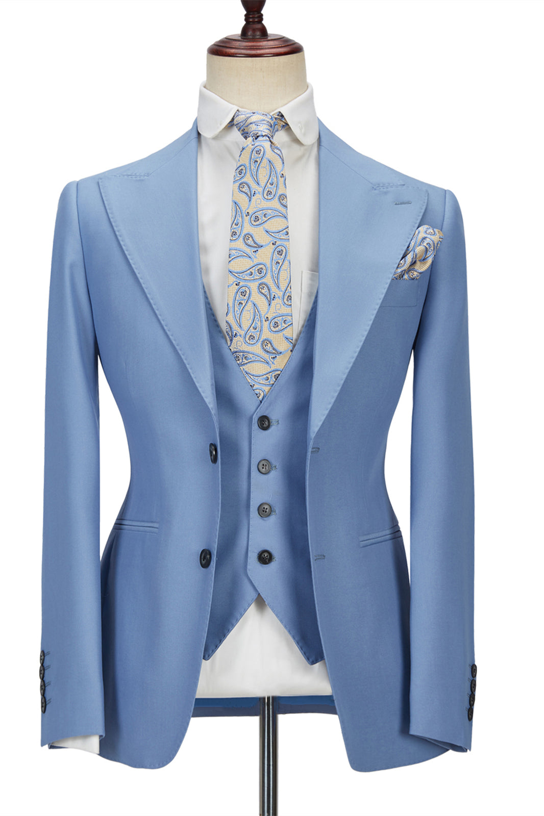 Gorgeous Blue Three-Piece Homecoming Suit with Peak Lapel