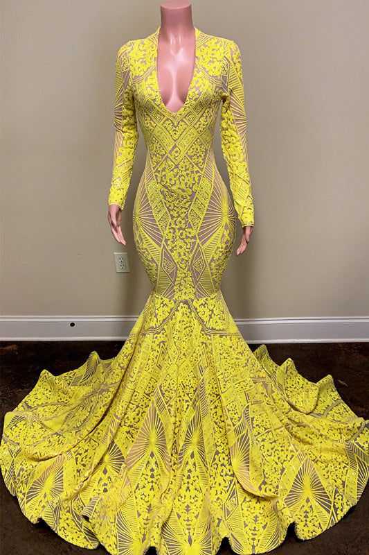 Gorgeous Long Sleeve Mermaid Long Prom Dress with Embroidery