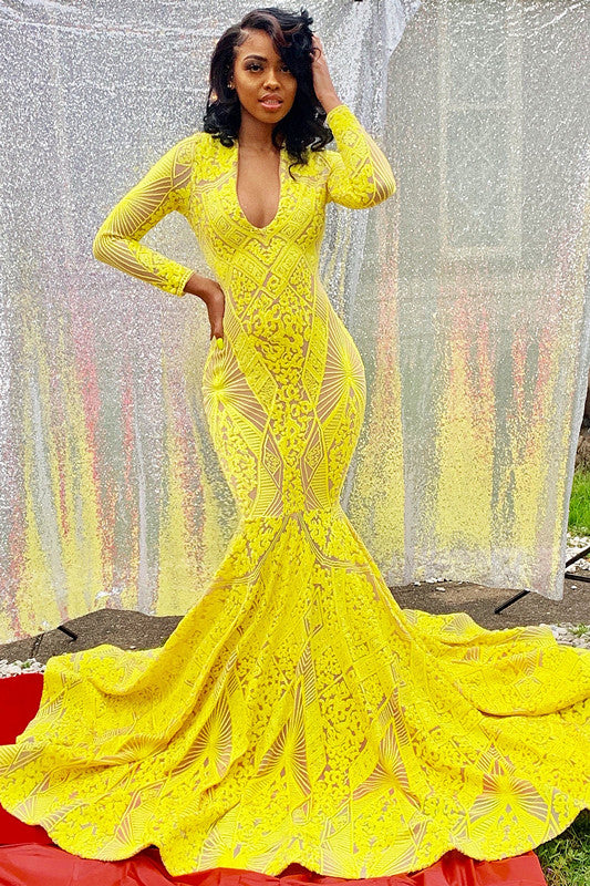 Gorgeous Long Sleeve Mermaid Long Prom Dress with Embroidery