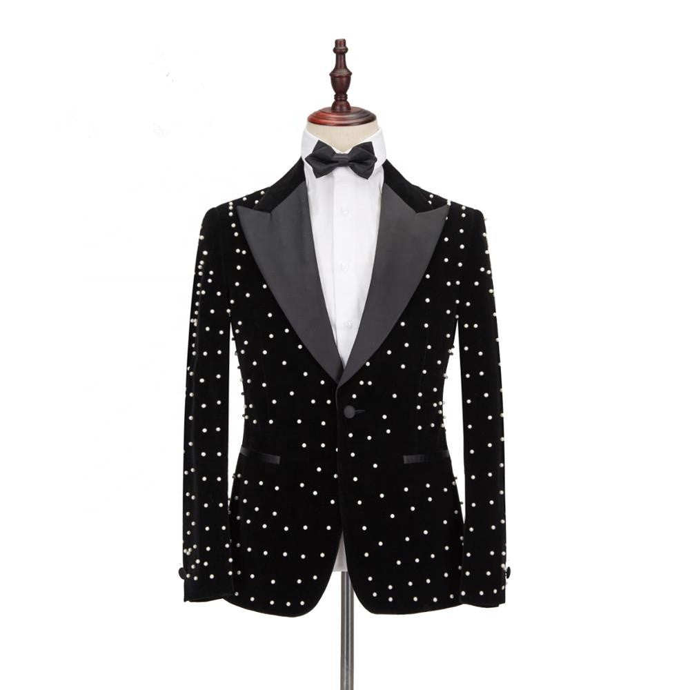 Gorgeous Casual Black Prom Outfit with Peaked Lapel for Men