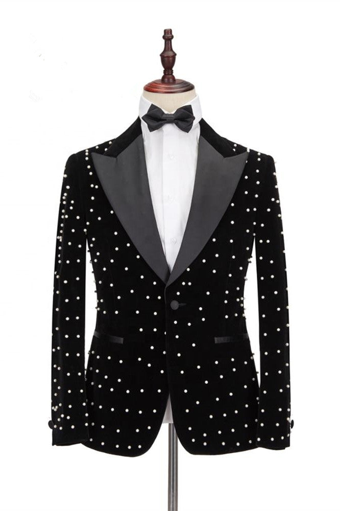 Gorgeous Casual Black Prom Outfit with Peaked Lapel for Men