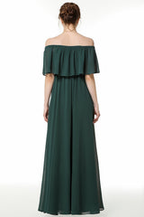 Gorgeous Chiffon Flounced Crinkle Cold-shoulder Long Bridesmaid Dresses Affordable-Babyonlines