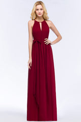 Gorgeous Chiffon Halter Deep V-Neck Burgundy Bridesmaid Dresses Affordable-Babyonlines