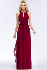 Gorgeous Chiffon Halter Deep V-Neck Burgundy Bridesmaid Dresses Affordable-Babyonlines