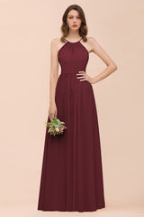 Gorgeous Chiffon Halter Ruffle Affordable Long Bridesmaid Dress-Babyonlines