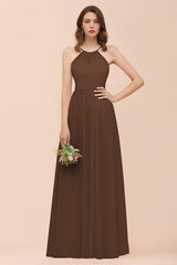 Gorgeous Chiffon Halter Ruffle Affordable Long Bridesmaid Dress-Babyonlines