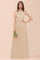 Gorgeous Chiffon Halter Ruffle Affordable Long Bridesmaid Dress-Babyonlines