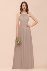 Gorgeous Chiffon Halter Ruffle Affordable Long Bridesmaid Dress-Babyonlines