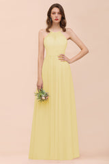 Gorgeous Chiffon Halter Ruffle Affordable Long Bridesmaid Dress-Babyonlines