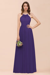 Gorgeous Chiffon Halter Ruffle Affordable Long Bridesmaid Dress-Babyonlines