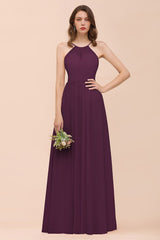 Gorgeous Chiffon Halter Ruffle Affordable Long Bridesmaid Dress-Babyonlines