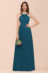Gorgeous Chiffon Halter Ruffle Affordable Long Bridesmaid Dress-Babyonlines