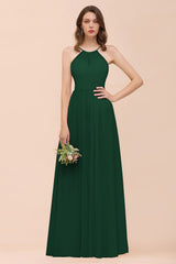 Gorgeous Chiffon Halter Ruffle Affordable Long Bridesmaid Dress-Babyonlines