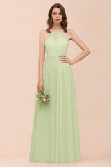 Gorgeous Chiffon Halter Ruffle Affordable Long Bridesmaid Dress-Babyonlines