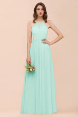Gorgeous Chiffon Halter Ruffle Affordable Long Bridesmaid Dress-Babyonlines