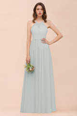 Gorgeous Chiffon Halter Ruffle Affordable Long Bridesmaid Dress-Babyonlines