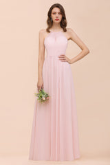 Gorgeous Chiffon Halter Ruffle Affordable Long Bridesmaid Dress-Babyonlines