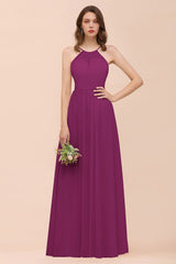Gorgeous Chiffon Halter Ruffle Affordable Long Bridesmaid Dress-Babyonlines