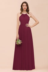 Gorgeous Chiffon Halter Ruffle Affordable Long Bridesmaid Dress-Babyonlines