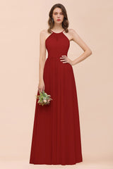 Gorgeous Chiffon Halter Ruffle Affordable Long Bridesmaid Dress-Babyonlines