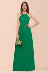 Gorgeous Chiffon Halter Ruffle Affordable Long Bridesmaid Dress-Babyonlines
