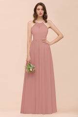Gorgeous Chiffon Halter Ruffle Affordable Long Bridesmaid Dress-Babyonlines