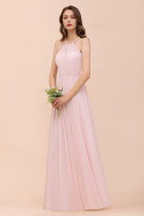Gorgeous Chiffon Halter Ruffle Affordable Long Bridesmaid Dress-Babyonlines