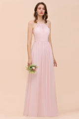 Gorgeous Chiffon Halter Ruffle Affordable Long Bridesmaid Dress-Babyonlines