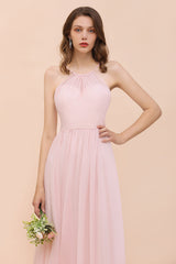 Gorgeous Chiffon Halter Ruffle Affordable Long Bridesmaid Dress-Babyonlines