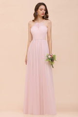 Gorgeous Chiffon Halter Ruffle Affordable Long Bridesmaid Dress-Babyonlines