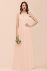Gorgeous Chiffon Halter Ruffle Affordable Long Bridesmaid Dress-Babyonlines